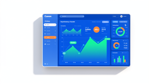 Dashboard visualization showing e-commerce forecasting metrics with charts and graphs, data analytics interface with blue accent highlights